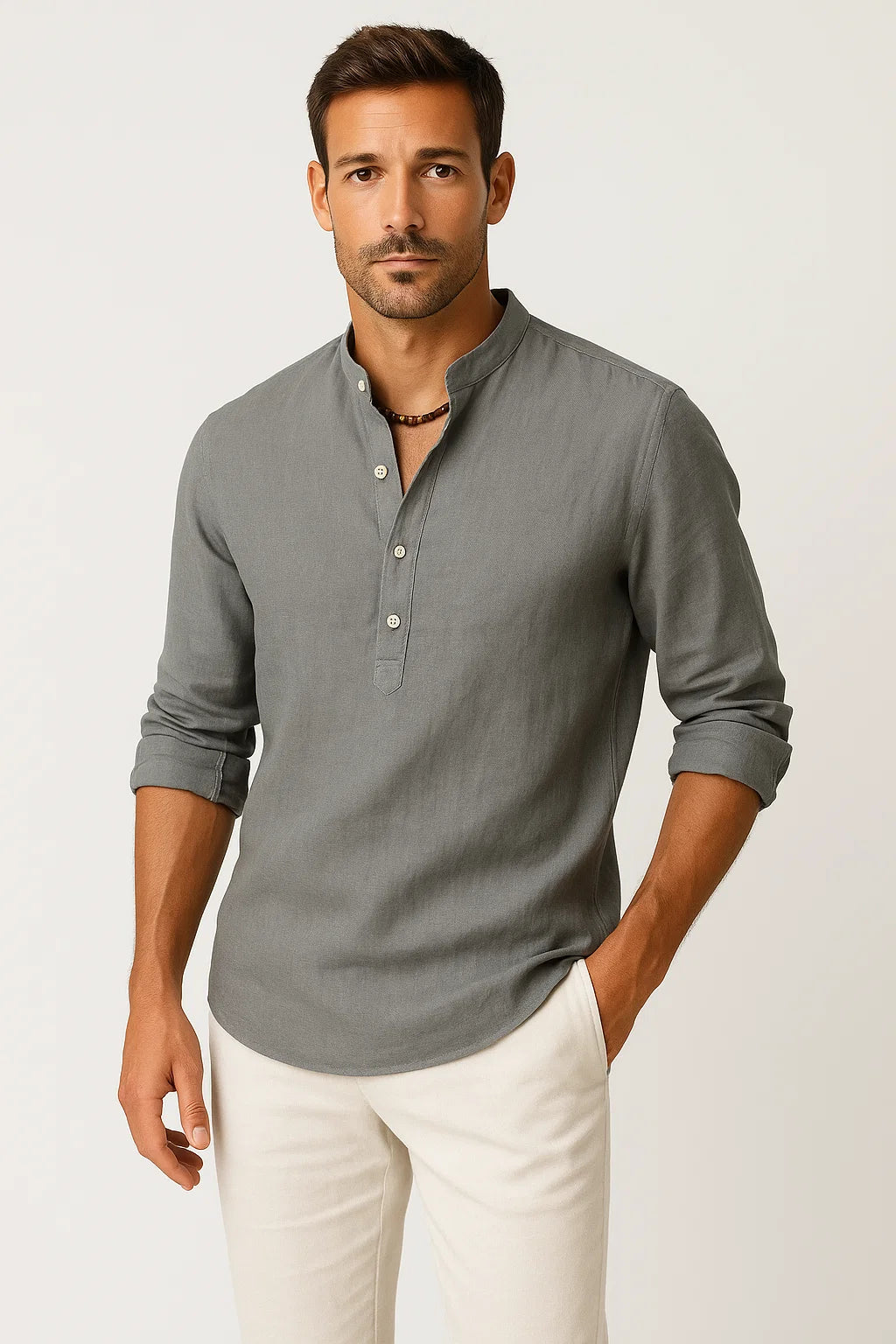 Elegantes Herren Leinenhemd mit Kragen