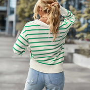 Moderner Look, Gestreifter Pullover mit V-Ausschnitt