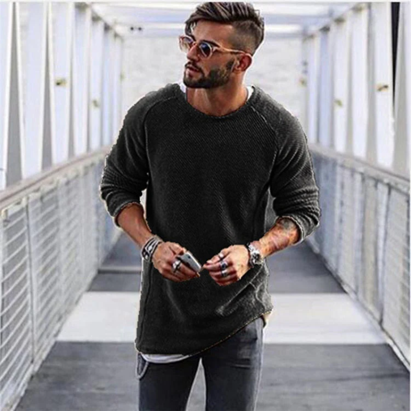 Herren Lange Strickpullover Sweatshirt