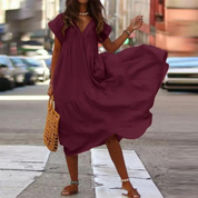 Maxi-Blusenkleid mit V-Ausschnitt und Rüschen