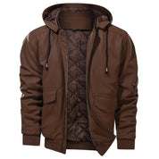 Herren Vegan Lederjacke mit Kapuze