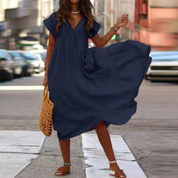 Maxi-Blusenkleid mit V-Ausschnitt und Rüschen