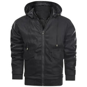 Herren Vegan Lederjacke mit Kapuze