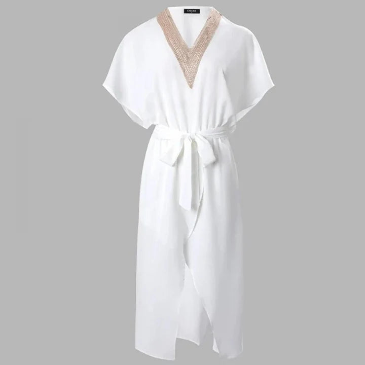 Modernes V-ausschnitt Midikleid