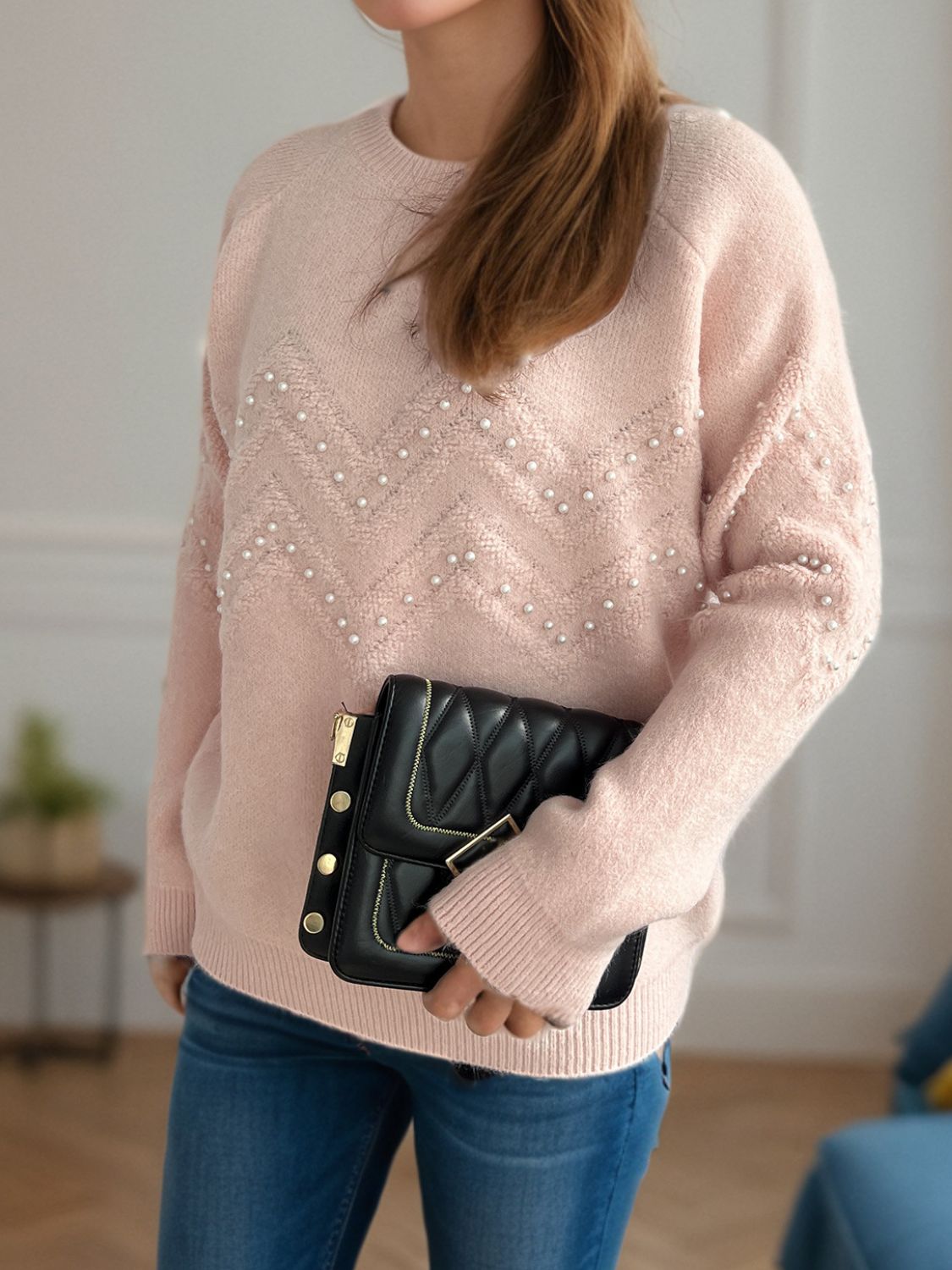 Damen Pullover mit Perlendetails