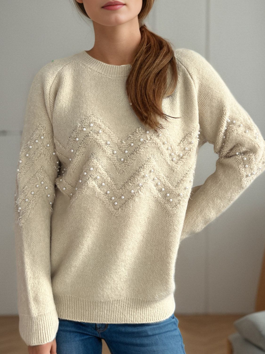 Damen Pullover mit Perlendetails