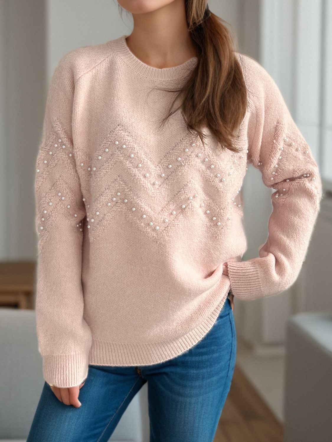 Damen Pullover mit Perlendetails