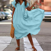 Maxi-Blusenkleid mit V-Ausschnitt und Rüschen