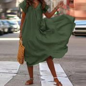 Maxi-Blusenkleid mit V-Ausschnitt und Rüschen
