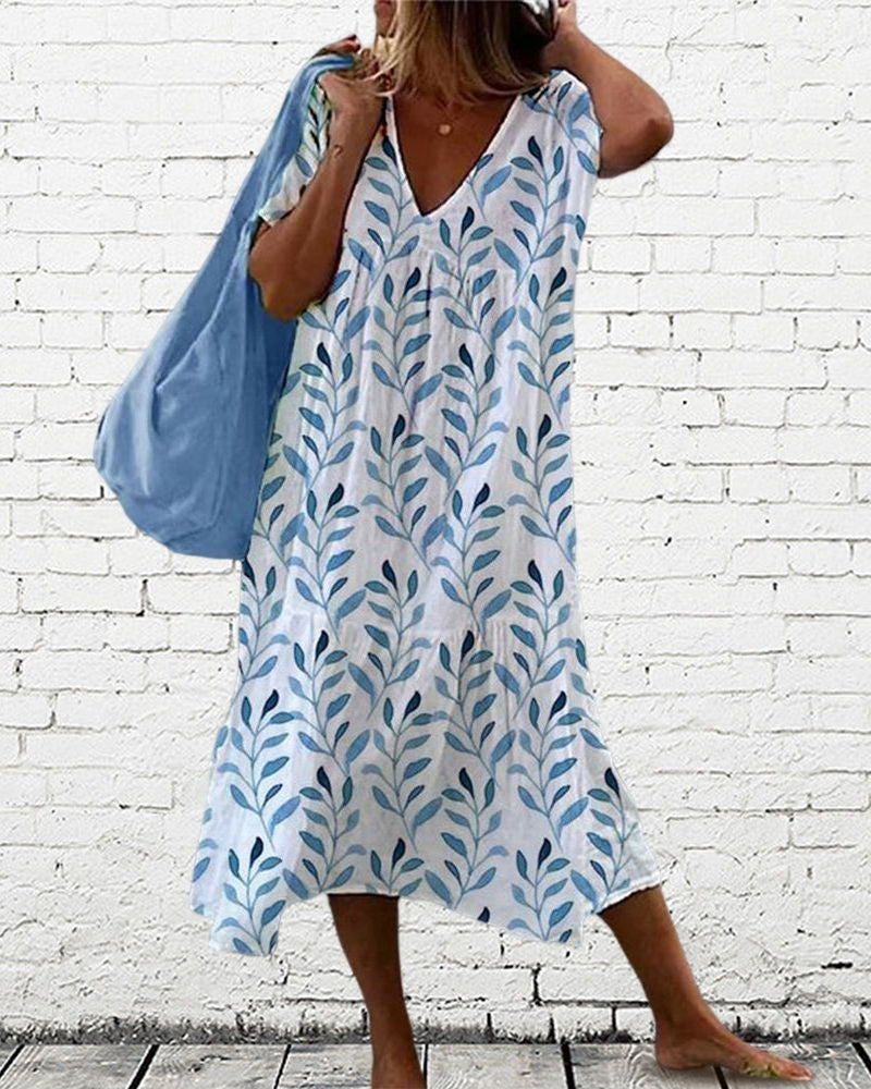 Blätterdruck Boho Midikleid