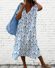 Blätterdruck Boho Midikleid