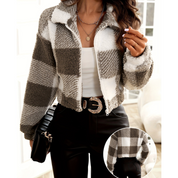 Damen Kurze Karierte Winterjacke