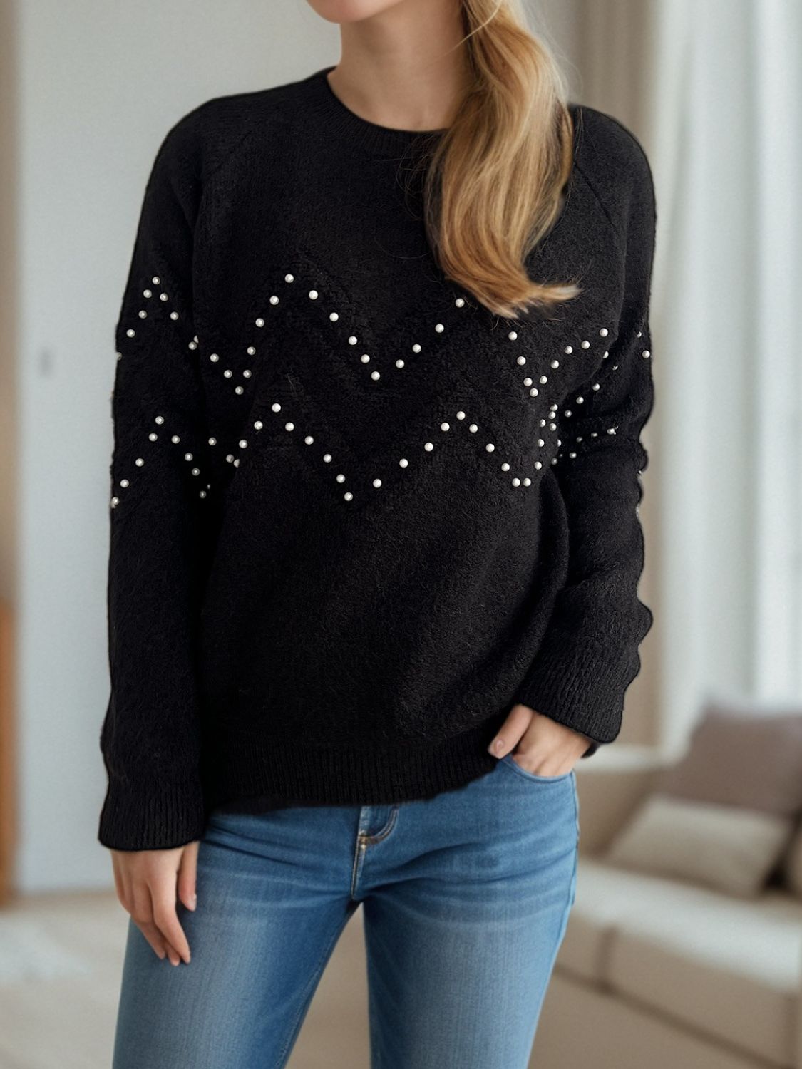 Damen Pullover mit Perlendetails