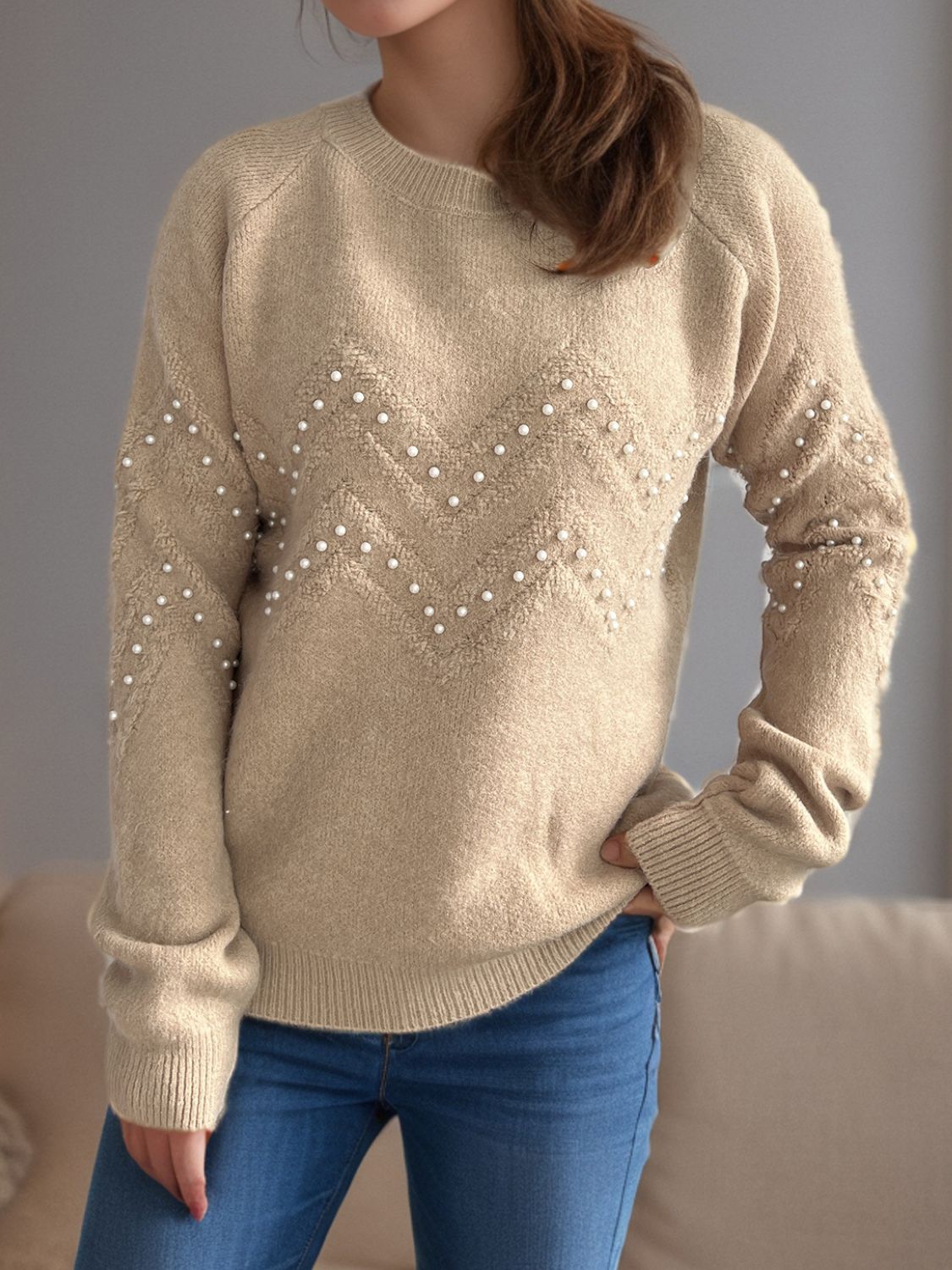 Damen Pullover mit Perlendetails