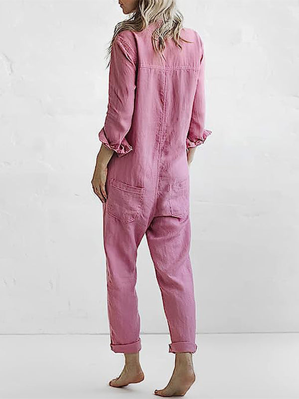 Geknöpfter langärmliger Jumpsuit