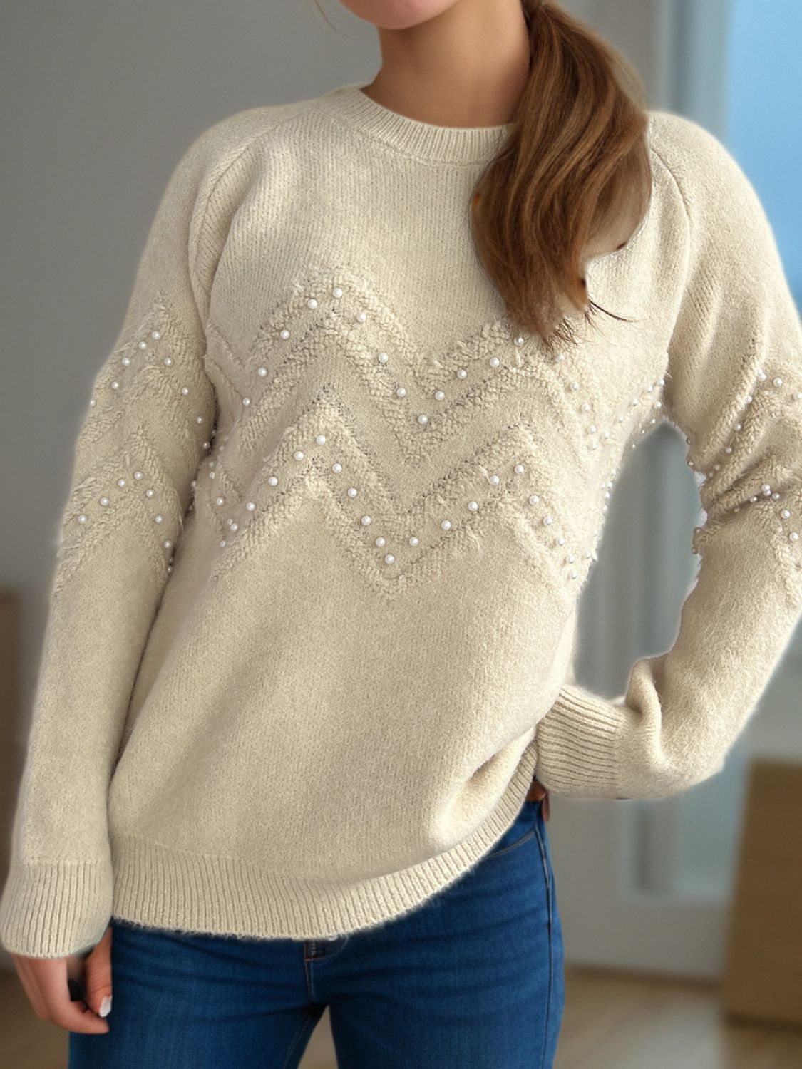 Damen Pullover mit Perlendetails