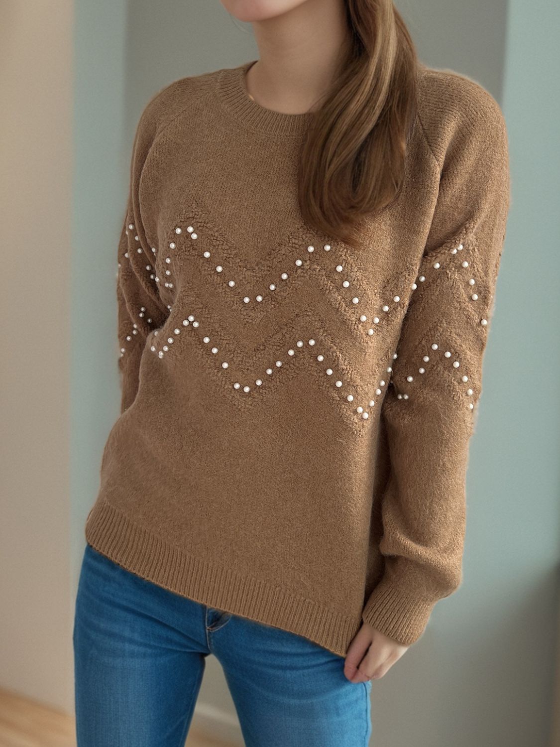 Damen Pullover mit Perlendetails