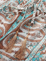 Langes Kleid mit Fransen aus Chiffon und Druck