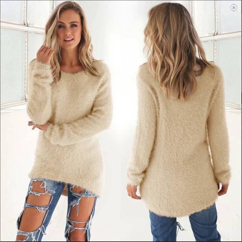 Damen langer Strickpullover