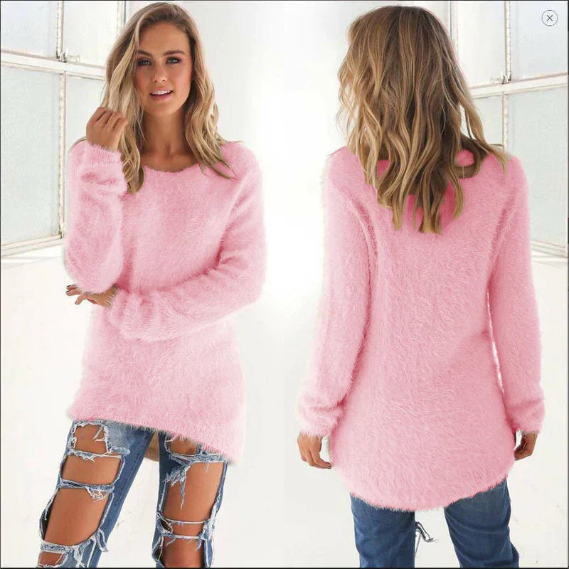 Damen langer Strickpullover