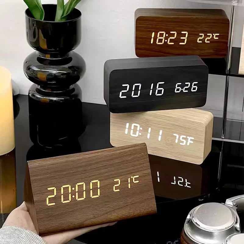 Holz Gold Digitaluhr LED Wecker
