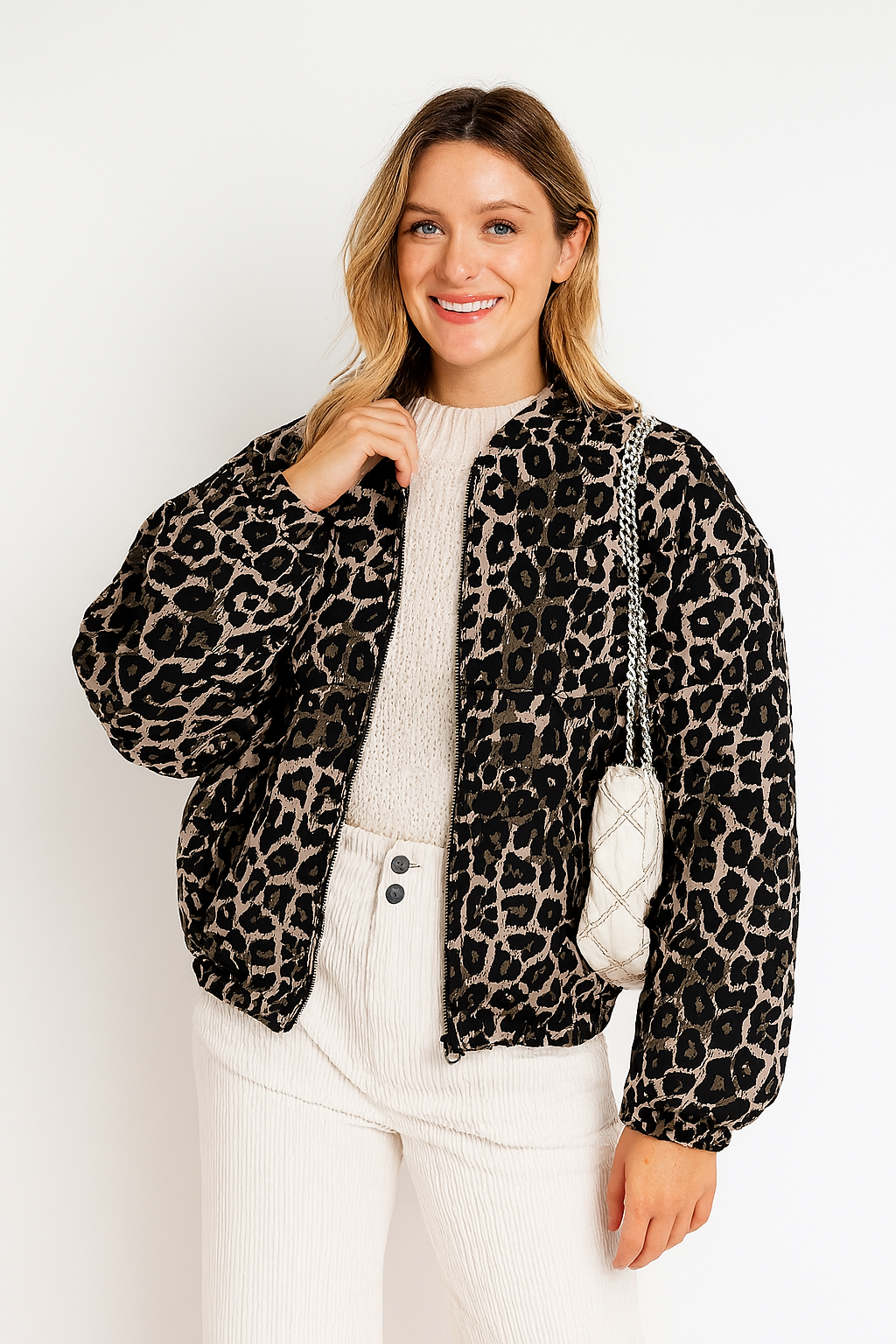 Leopardenmuster Gesteppte Bomberjacke