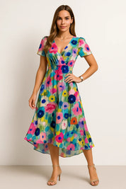 Fließendes Sommerkleid mit V-Ausschnitt