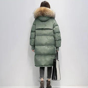 Lange Puffer Winterjacke mit Fell