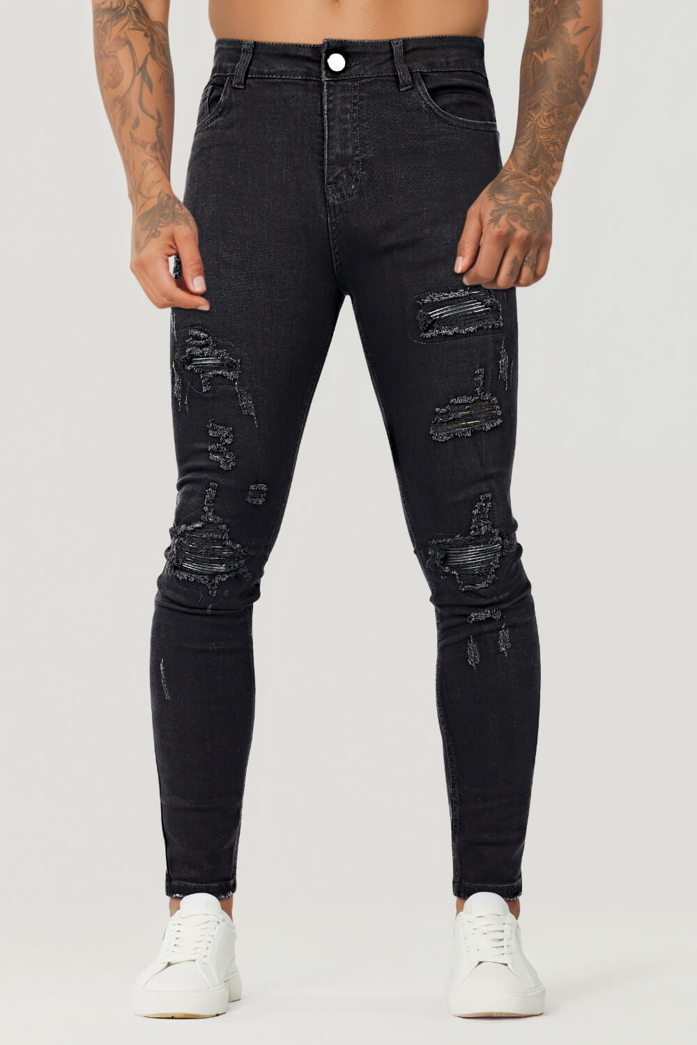 Schwarze Zerrissene Herren Skinny Jeans