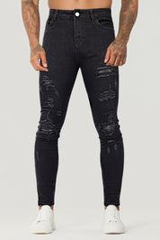 Schwarze Zerrissene Herren Skinny Jeans
