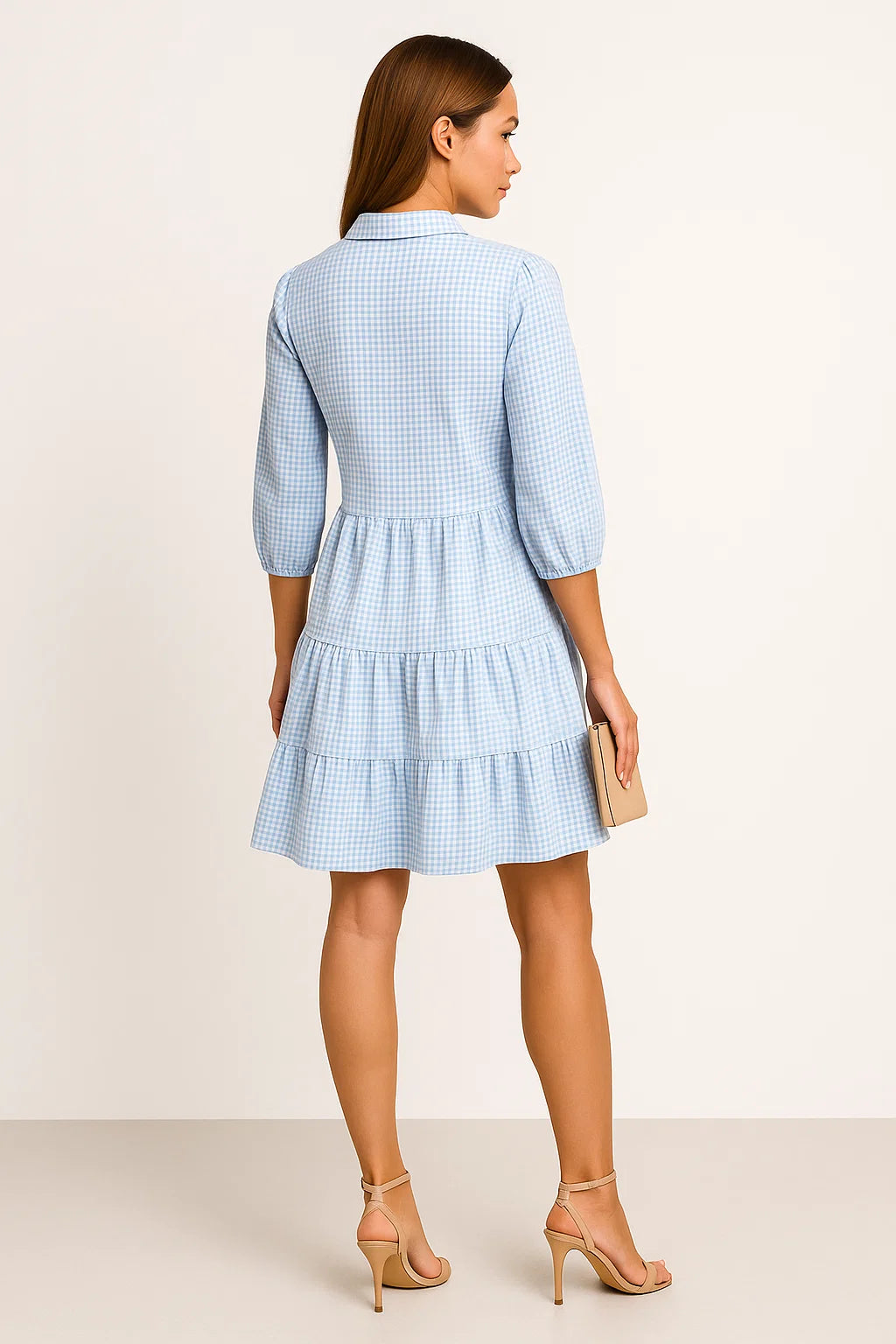 Hellblaues V-Ausschnitt Sommerkleid