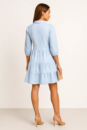 Hellblaues V-Ausschnitt Sommerkleid