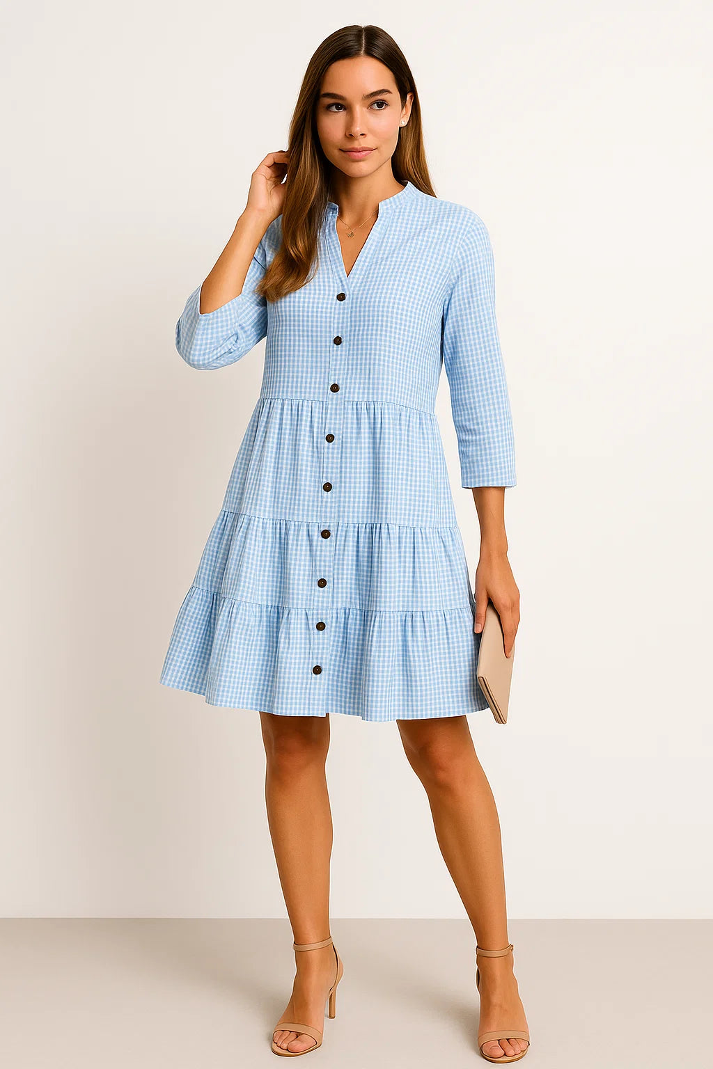 Hellblaues V-Ausschnitt Sommerkleid