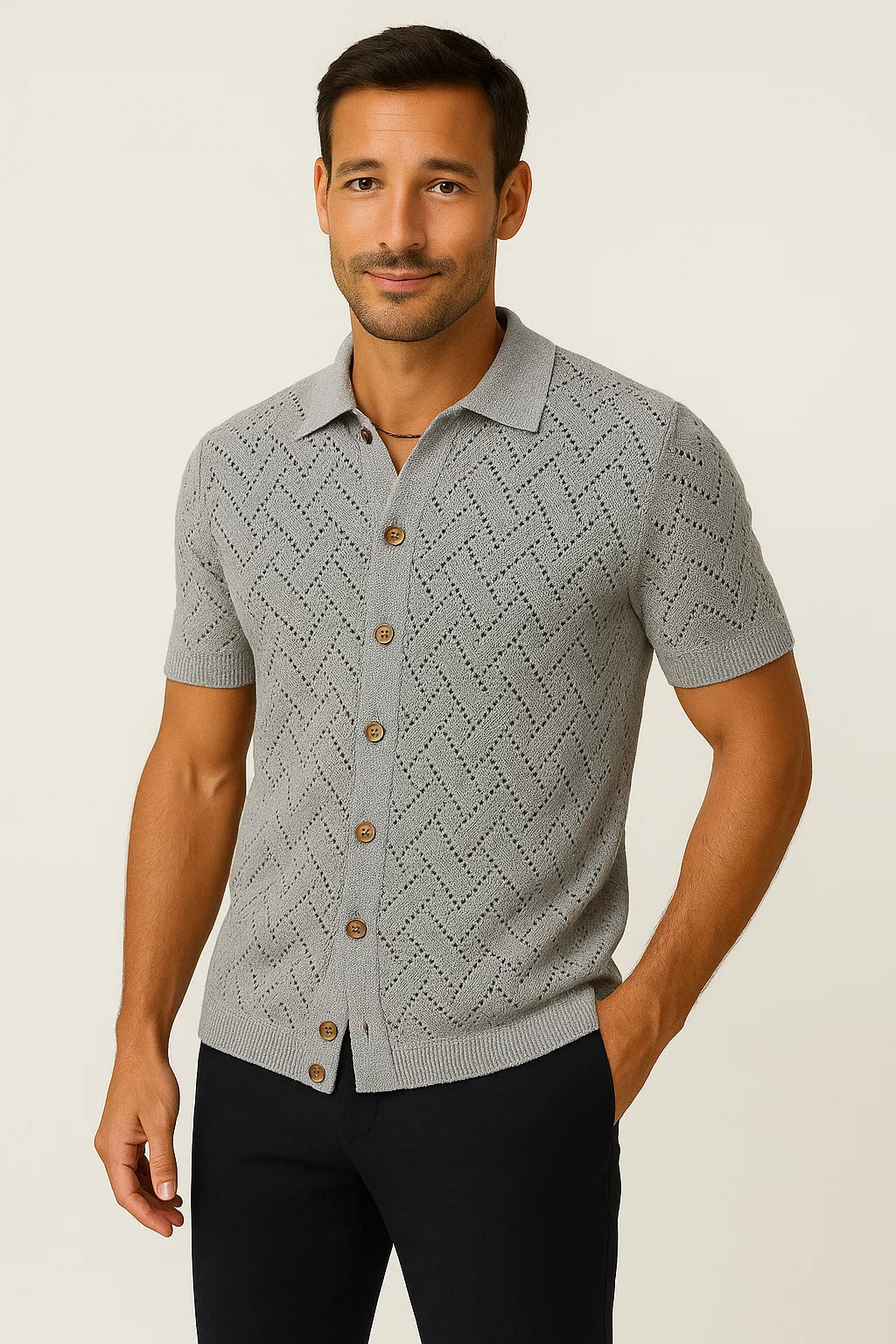 Herren Strick Polo Cardigan