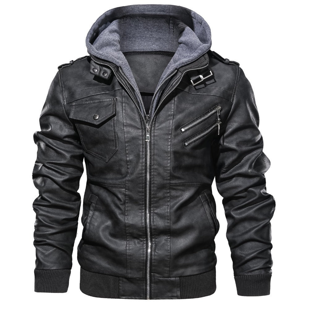 Herren Vegan Lederjacke mit Kapuze