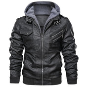 Herren Vegan Lederjacke mit Kapuze