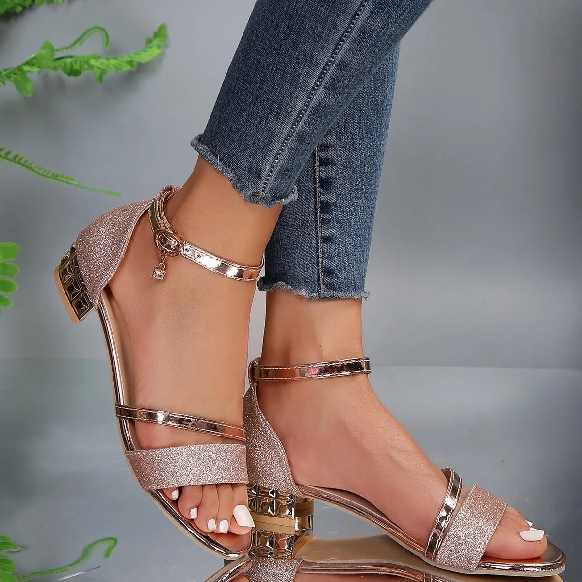 Damen Knöchelriemen Pumps Block High Heel