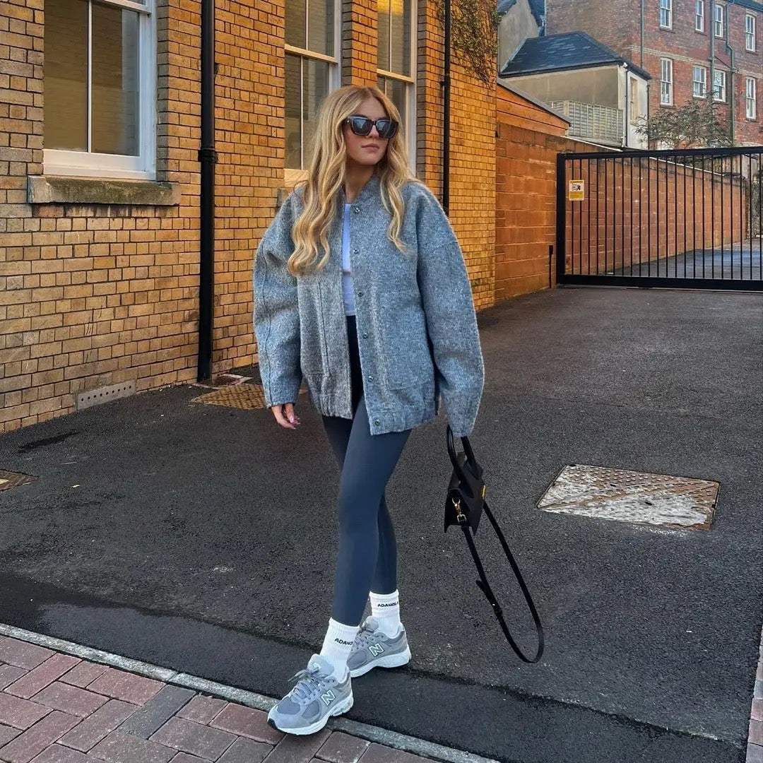 Übergroße Tweed Bomberjacke