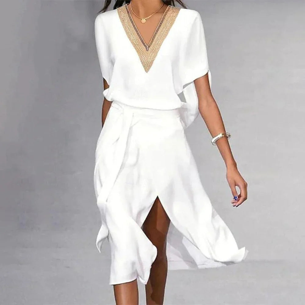 Modernes V-ausschnitt Midikleid