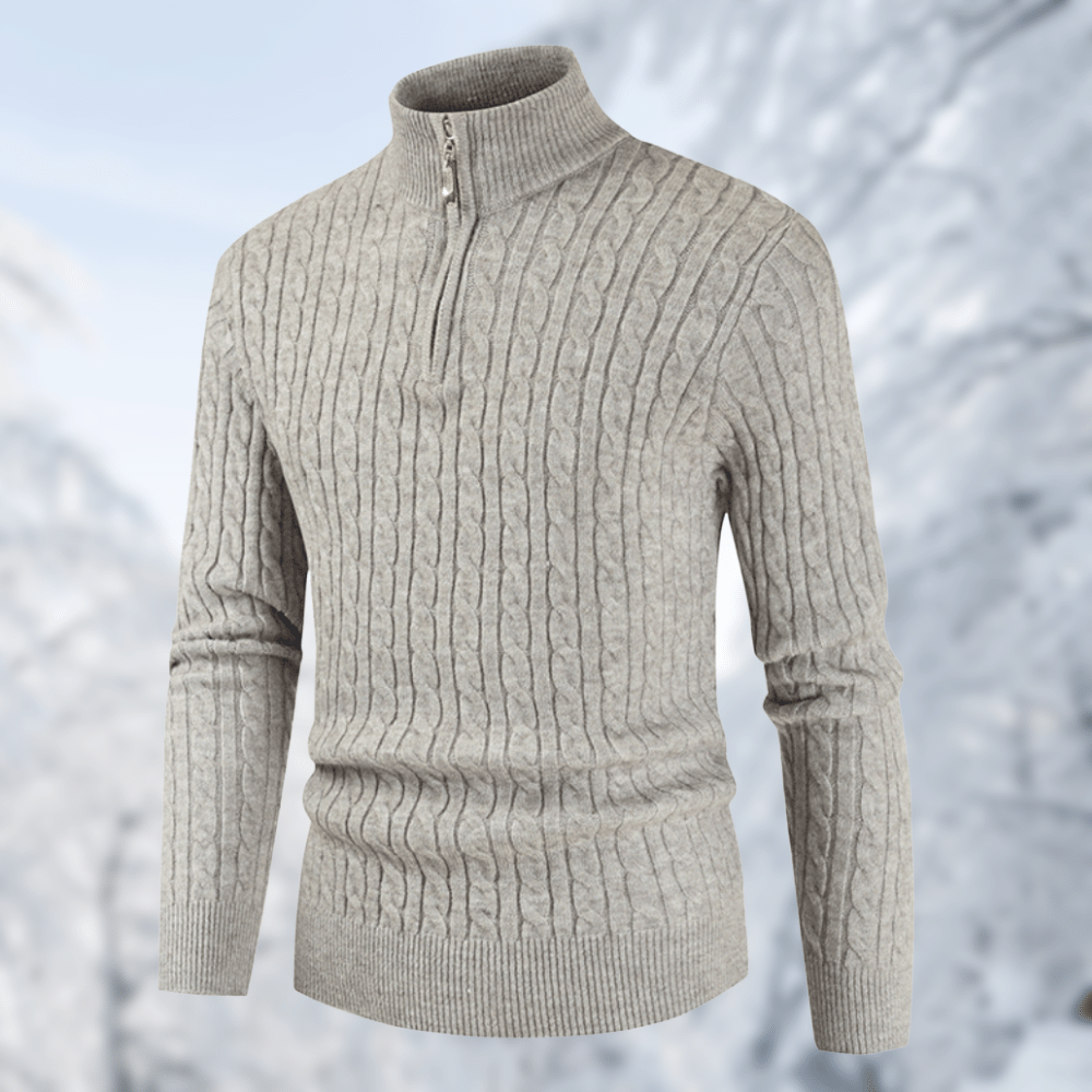 Strickpullover mit Zip-Up Stehkragen