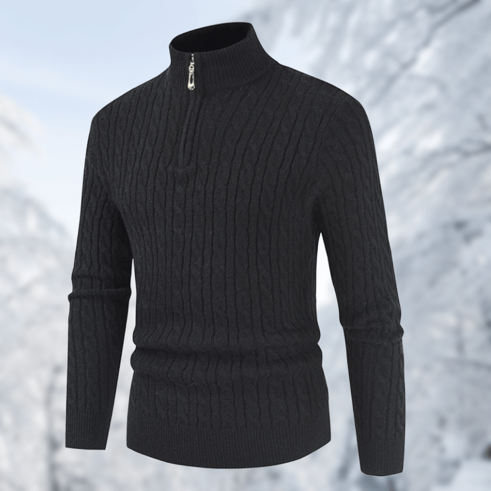 Strickpullover mit Zip-Up Stehkragen