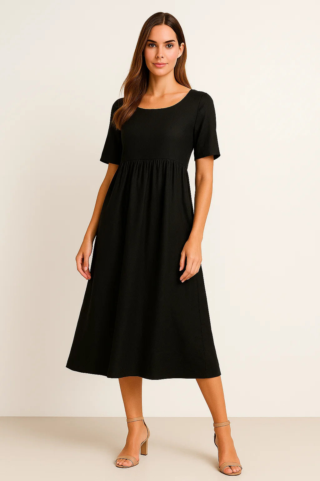 Lässiges Baumwoll-Leinen-Kleid