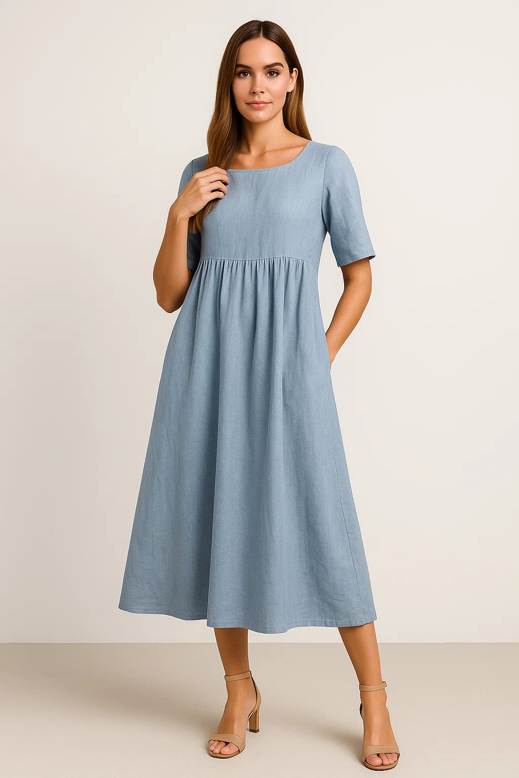 Lässiges Baumwoll-Leinen-Kleid