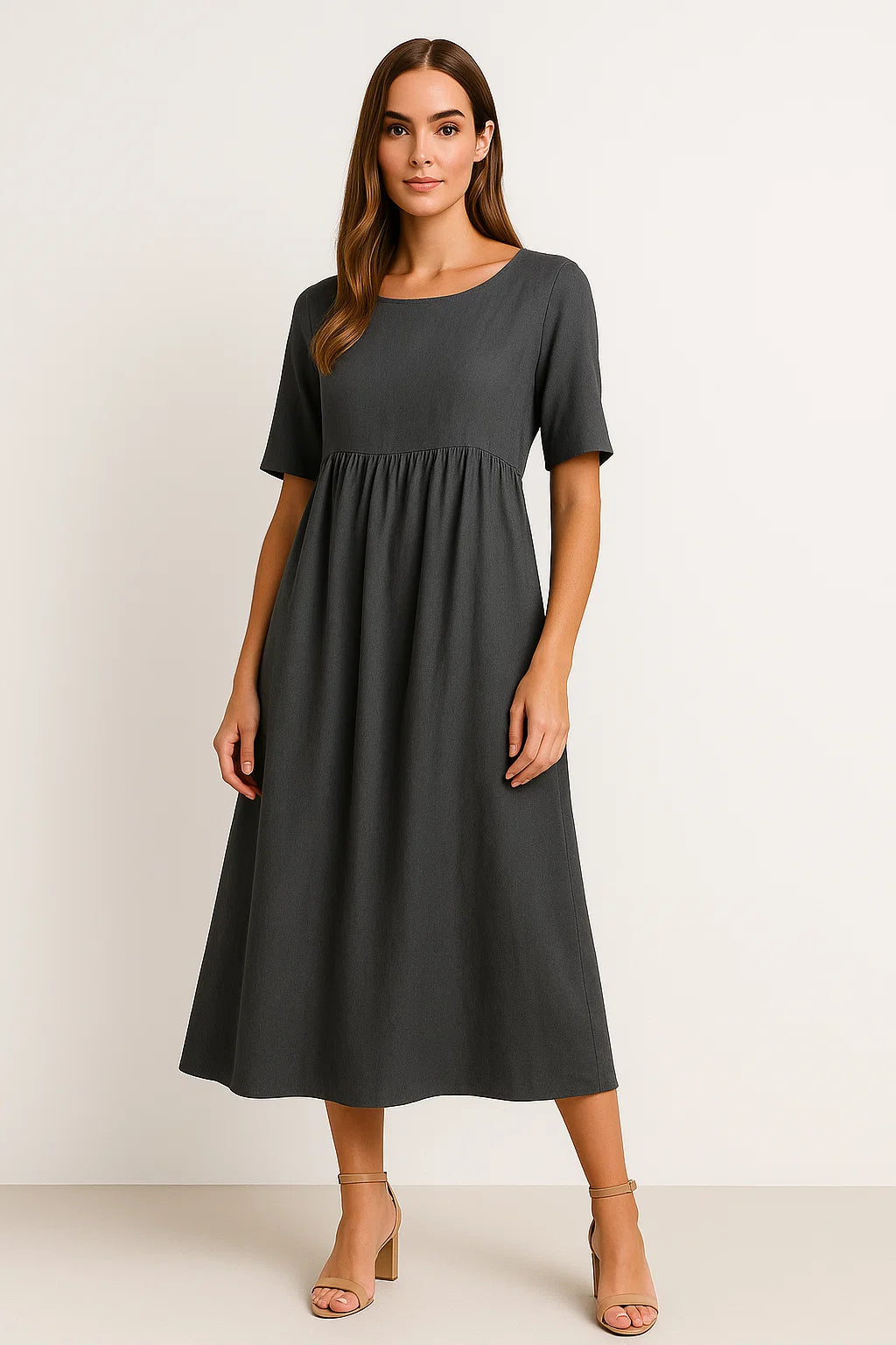 Lässiges Baumwoll-Leinen-Kleid