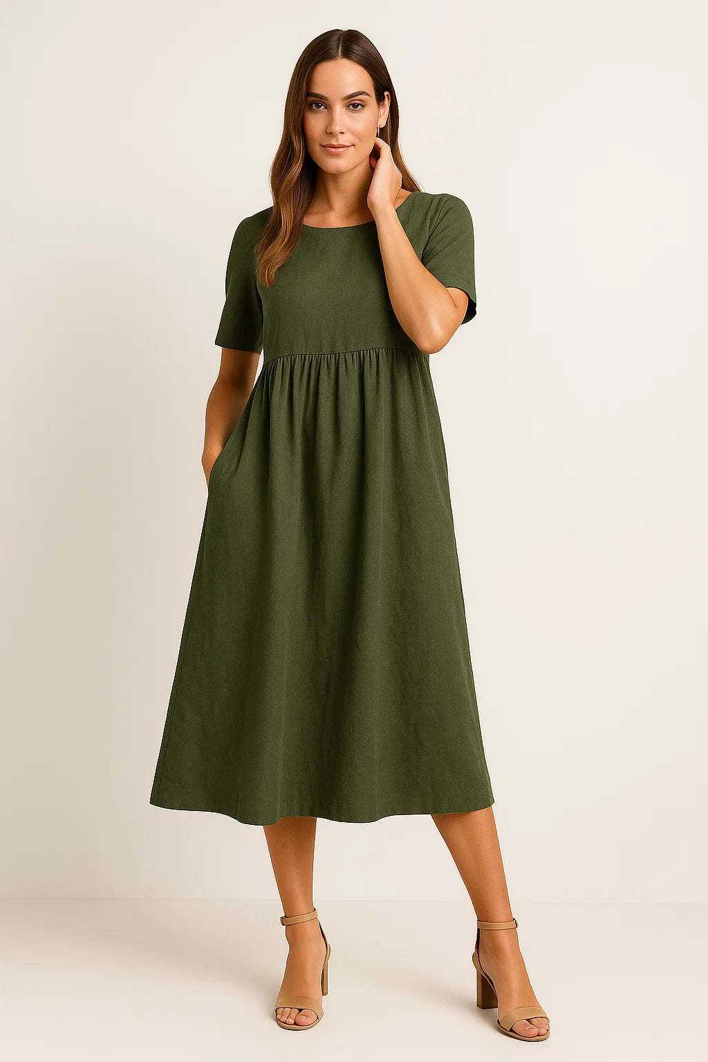Lässiges Baumwoll-Leinen-Kleid