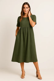 Lässiges Baumwoll-Leinen-Kleid