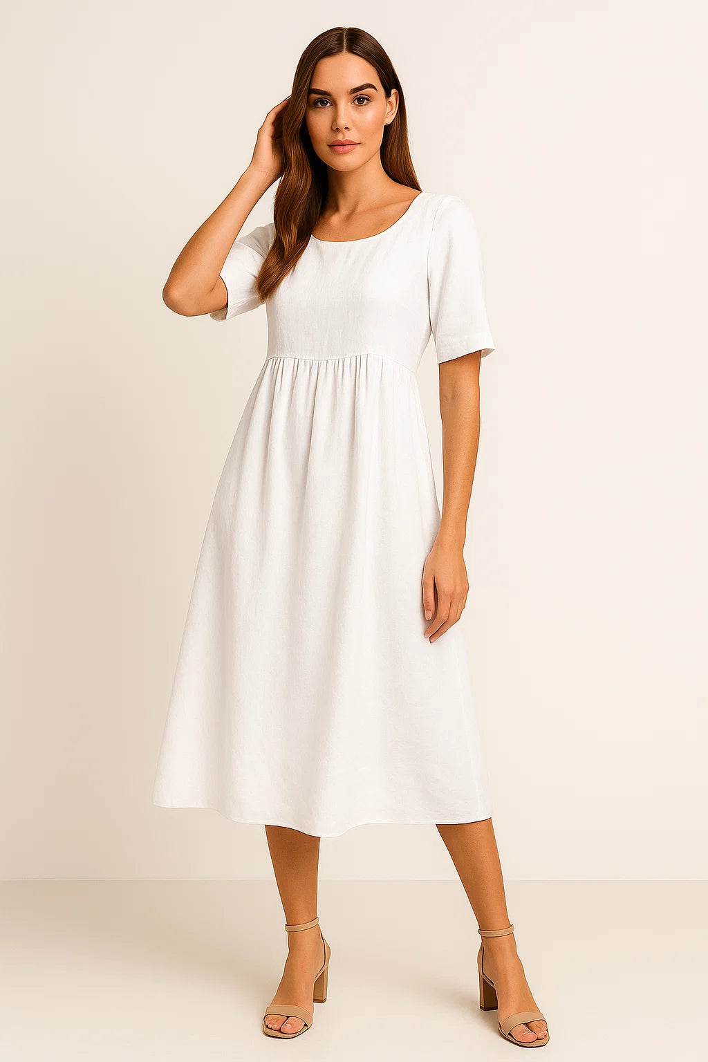 Lässiges Baumwoll-Leinen-Kleid