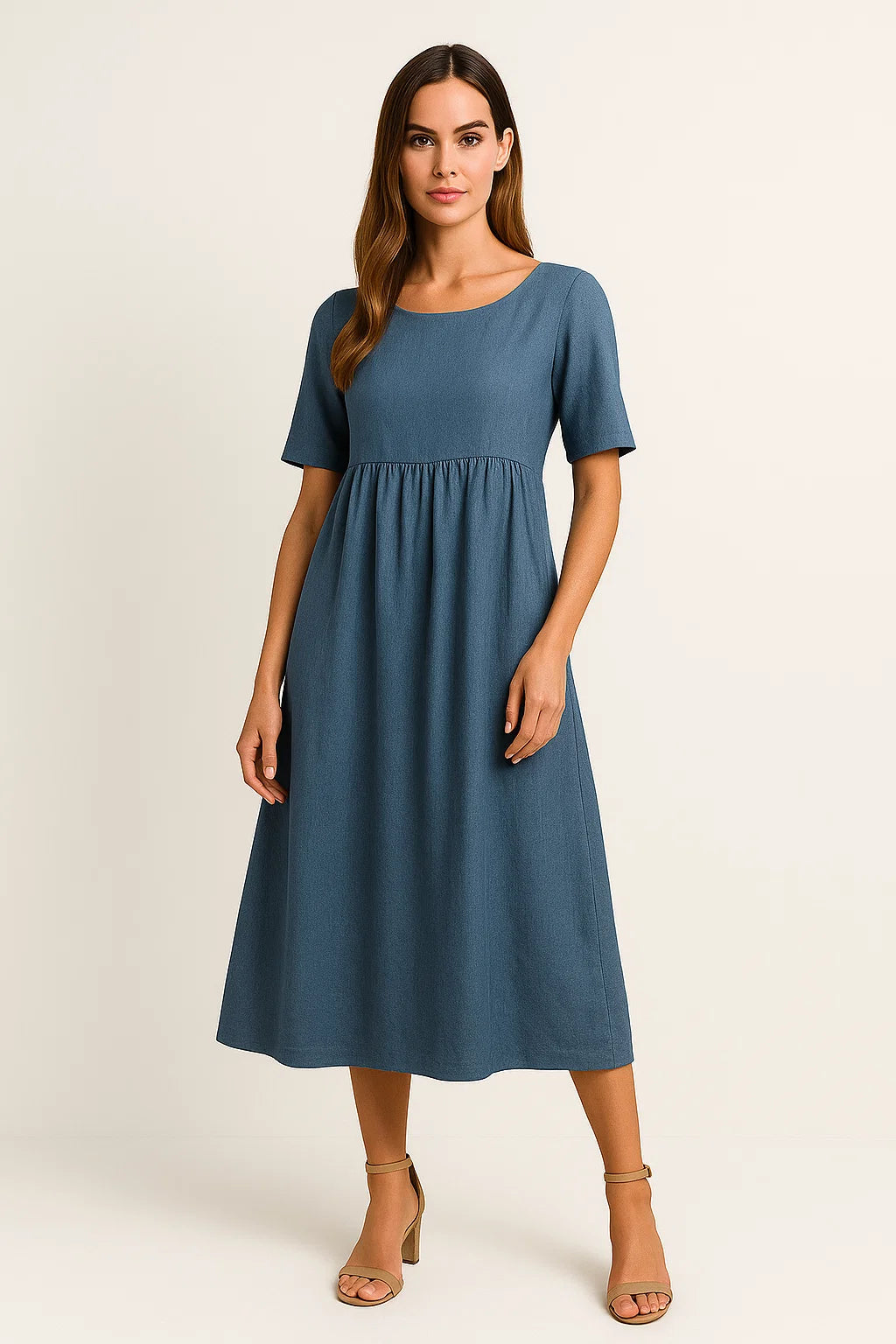 Lässiges Baumwoll-Leinen-Kleid