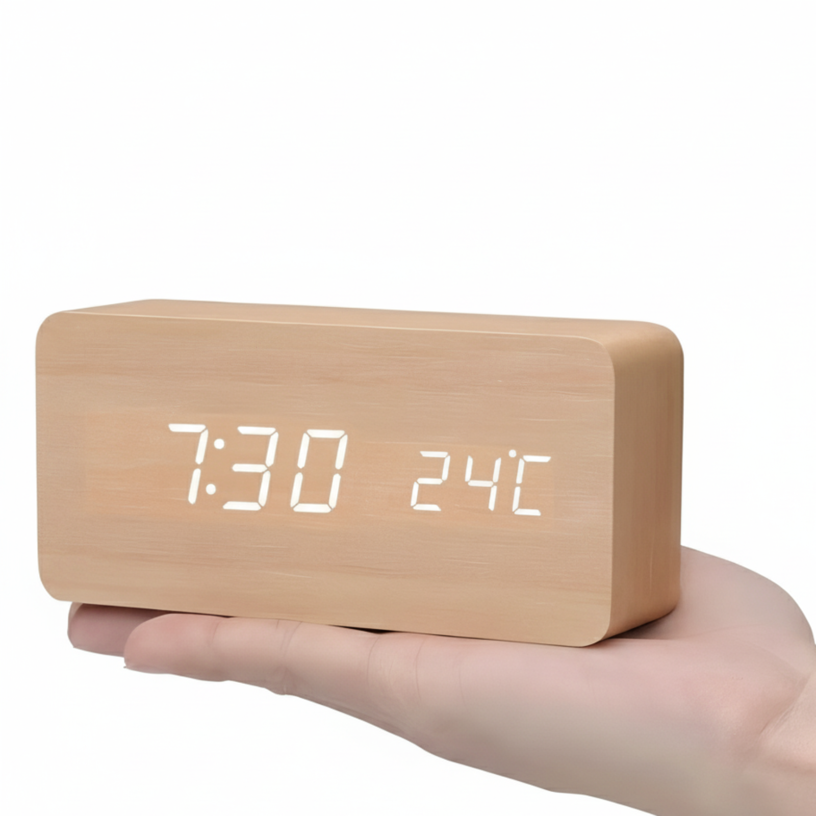 Moderner LED Digital Wecker aus Holz
