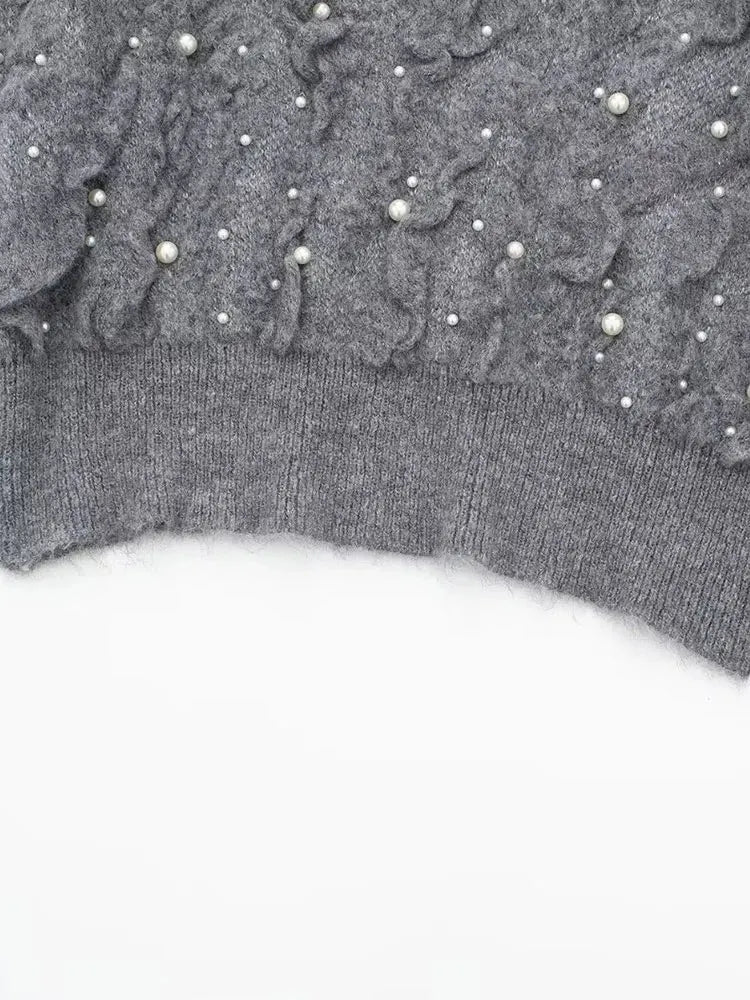 Damen Strickpullover Perlen